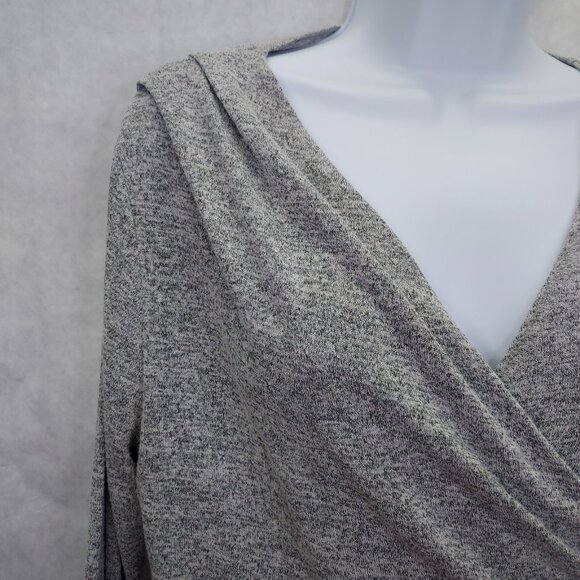 Wilfred Free Aritzia Klum Faux Wrap Dress M Heather Grey Long Sleeve Ruched Midi - Picture 5 of 13